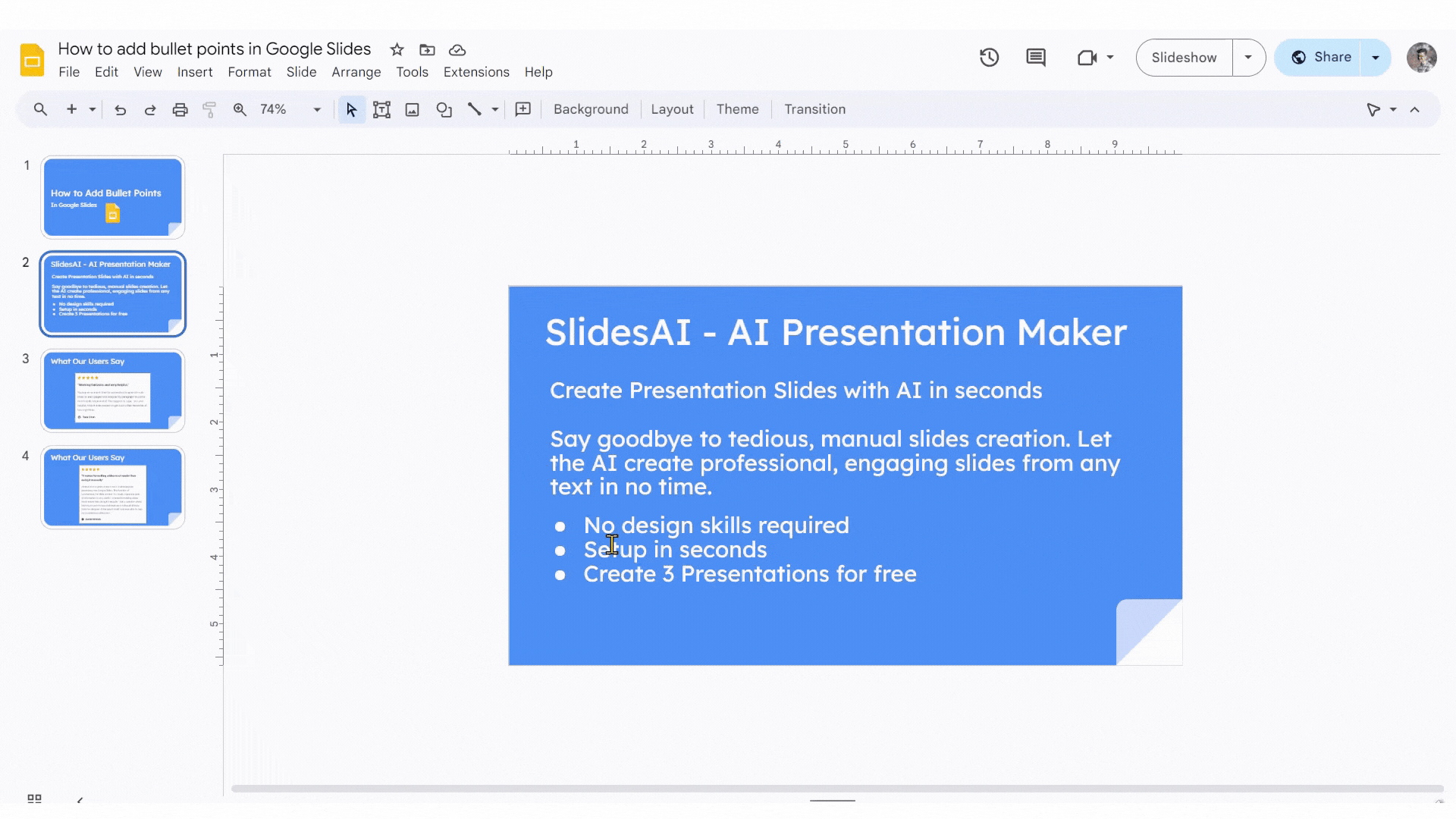 animate your bullet points in google slides