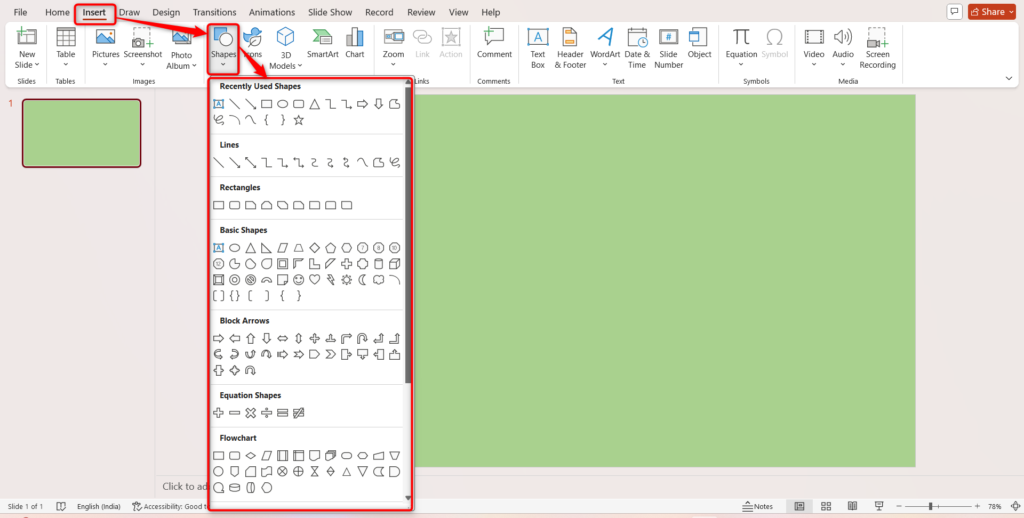 Insert Shapes in PowerPoint