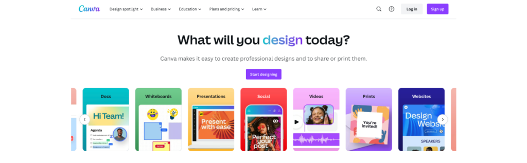 Canva homepage