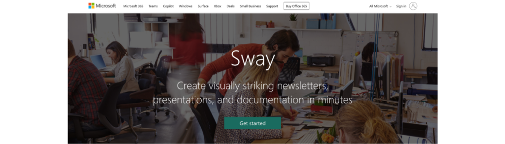 Microsoft Sway homepage