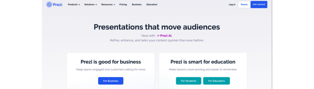Prezi homepage