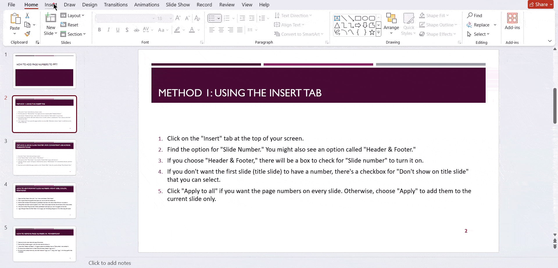 How to Remove Page Numbers in PowerPoint