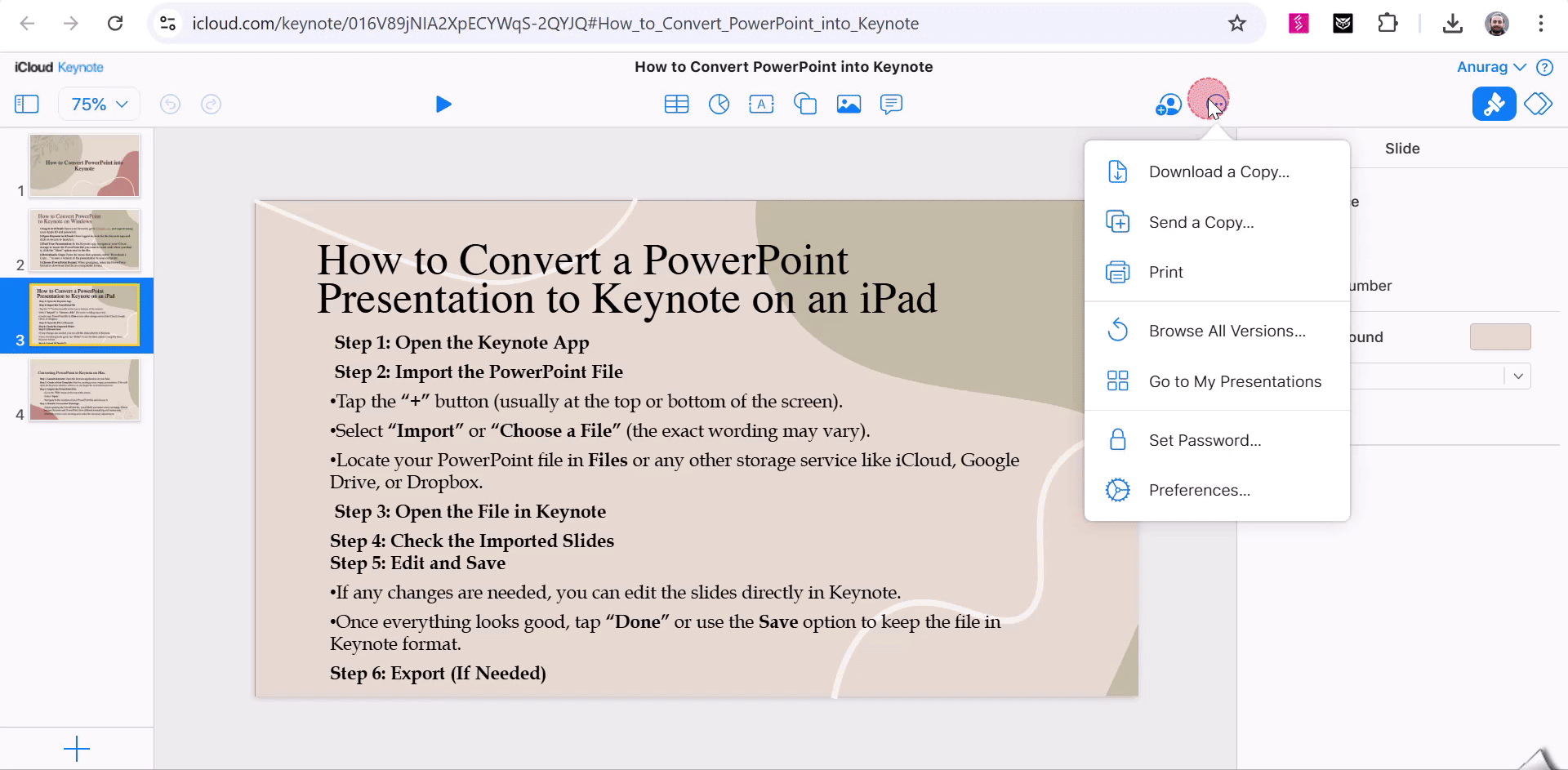 How to Convert a PowerPoint Presentation to Keynote on Windows - Step 2
