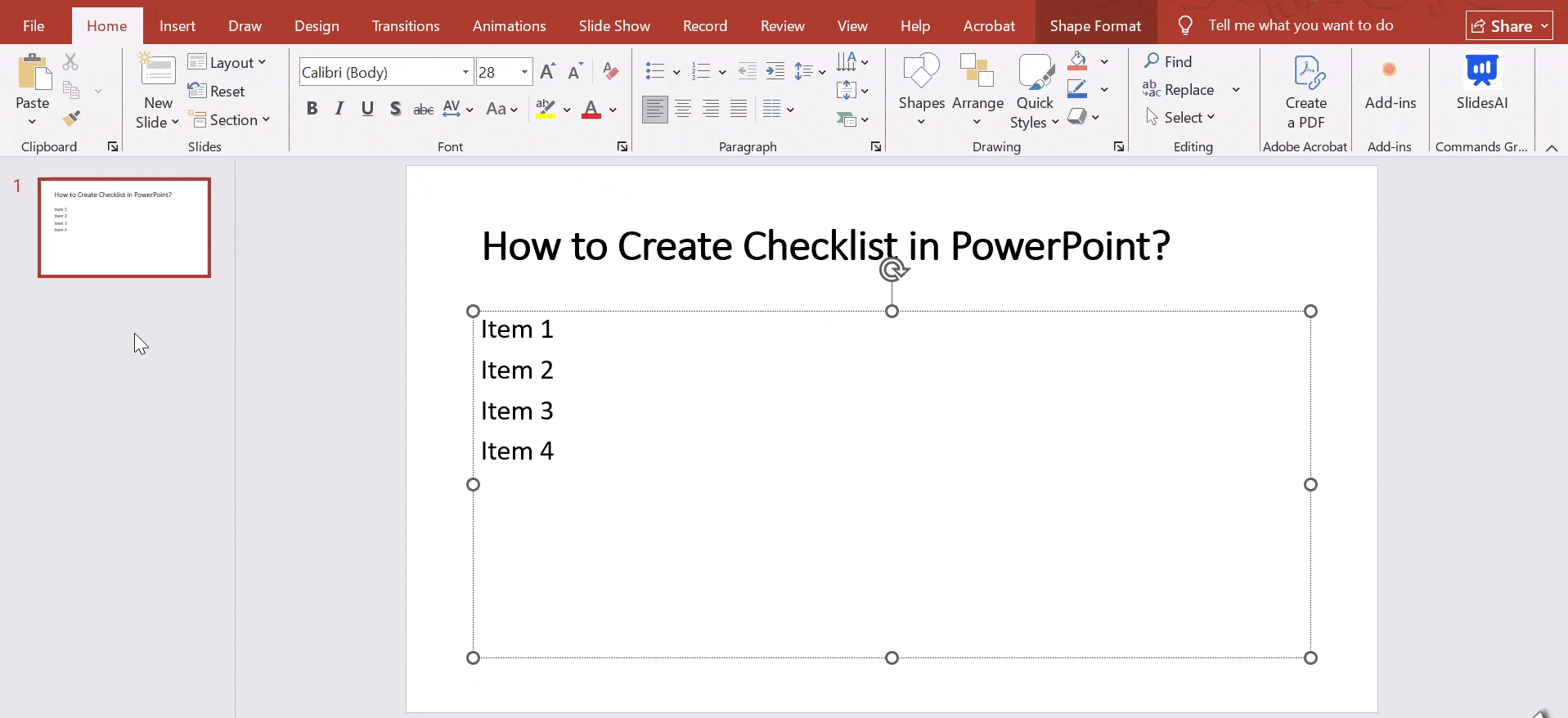 PowerPoint checklist using symbols