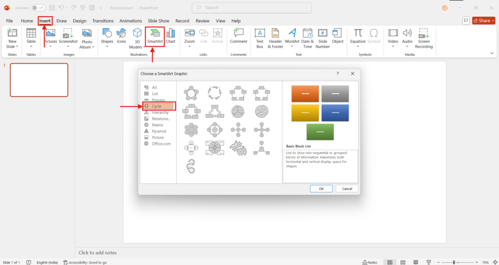 Make a Curved Arrow with SmartArt Graphics