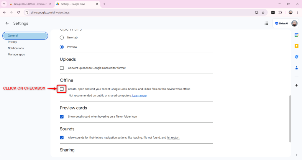 click on checkbox