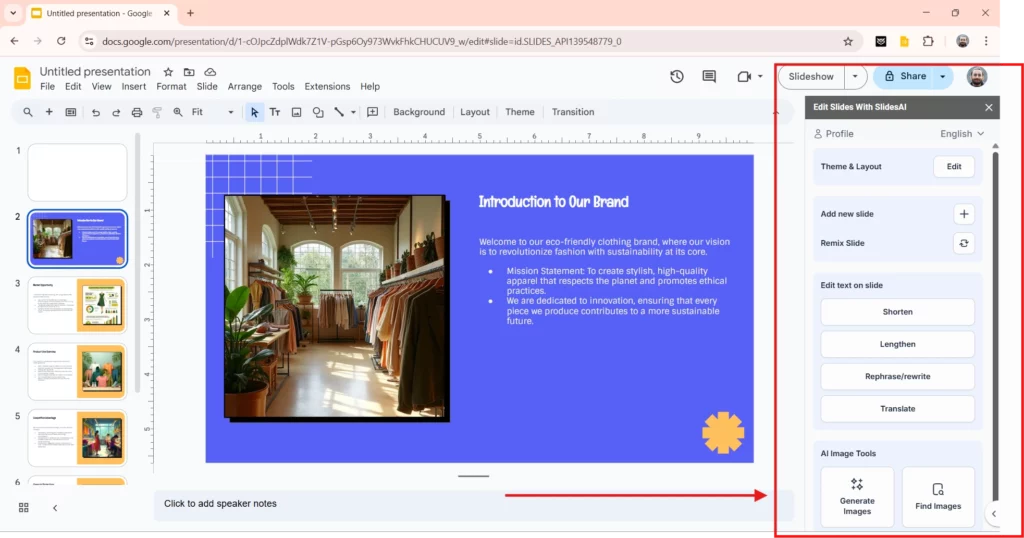 edit slides in Googe slides with SlidesAI