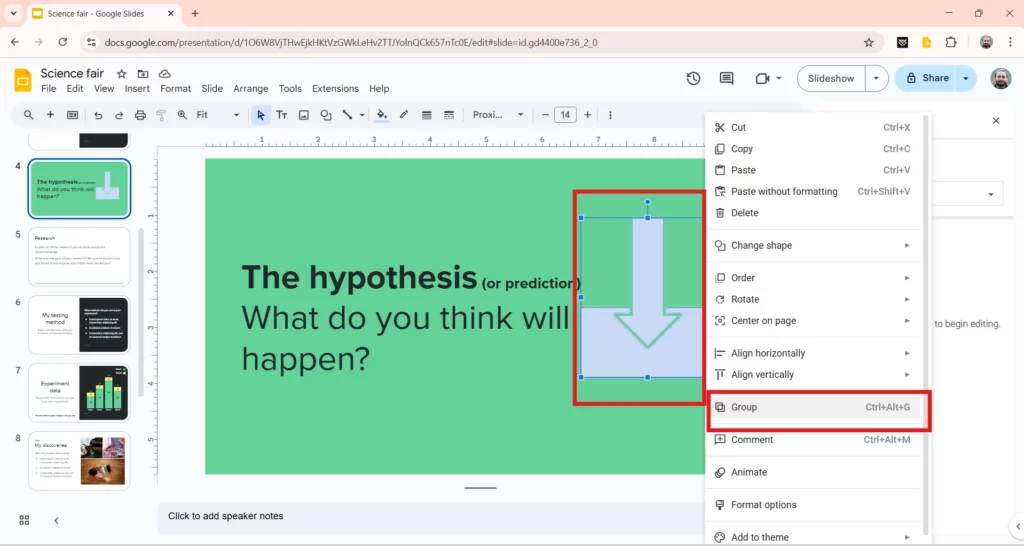 group shapes in google slides