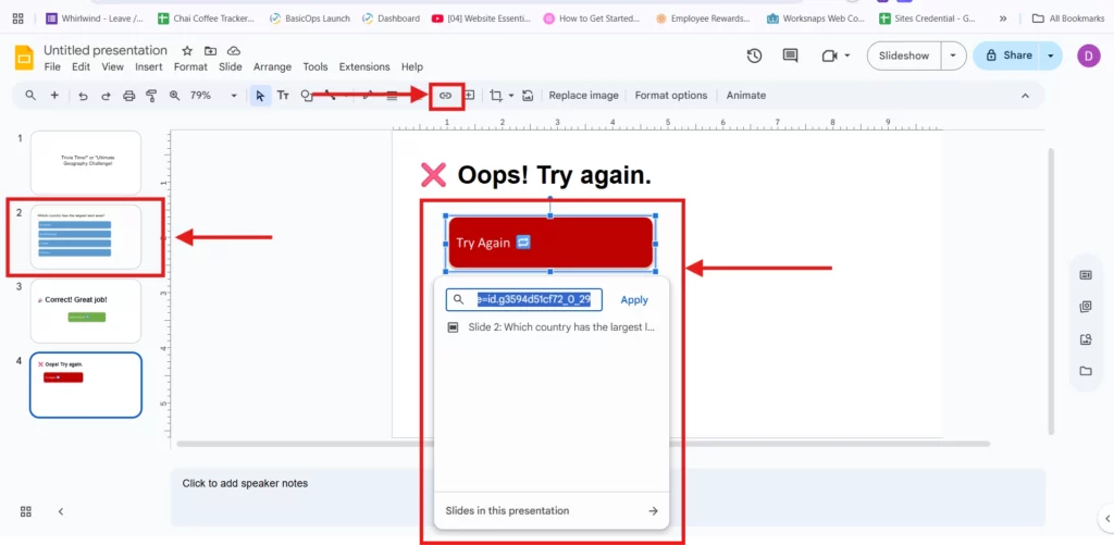 Link Feedback to Next Questions or Retry