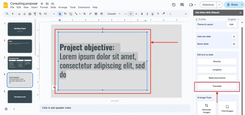 Simply click on “Translate”