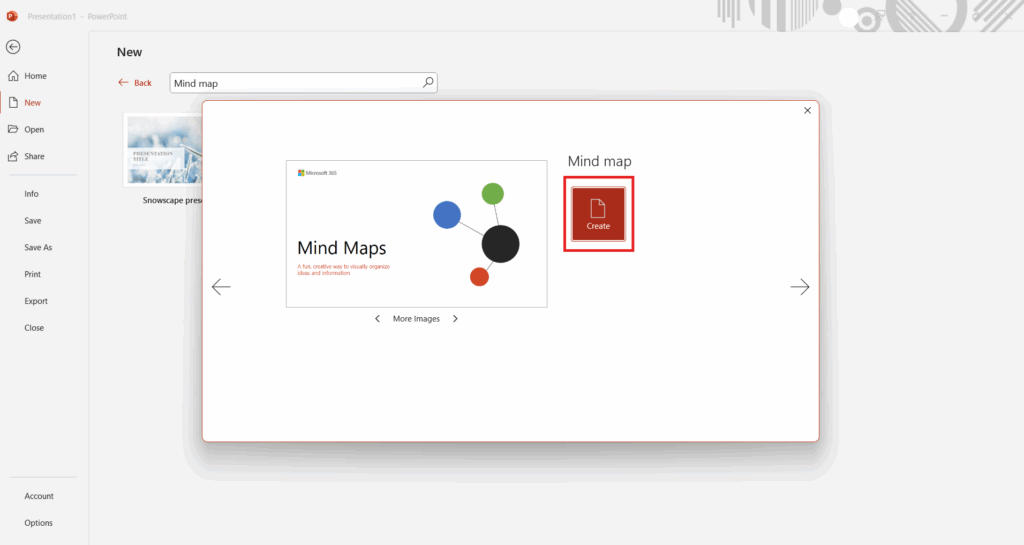 Click on Create to insert the mind map template in PowerPoint