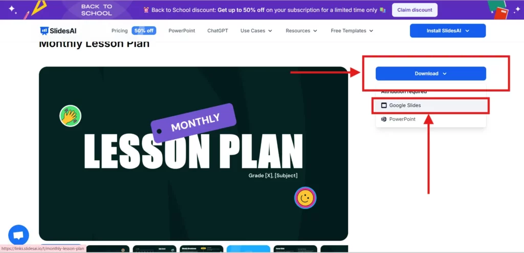 Click Download and select Google Slides or PowerPoint.